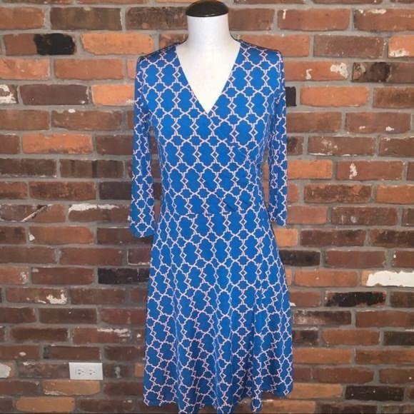 41 Hawthorn Blue Print Faux Wrap Dress Size Small
